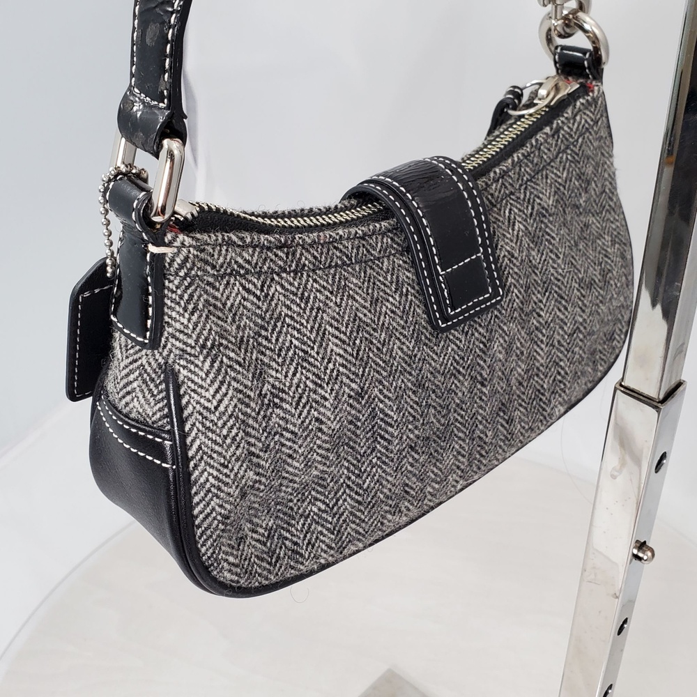 Vintage 2004 Y2K Coach Hamptons Herringbone Wool Leather Shoulder Bag Heart 1406 - Picture 11 of 16